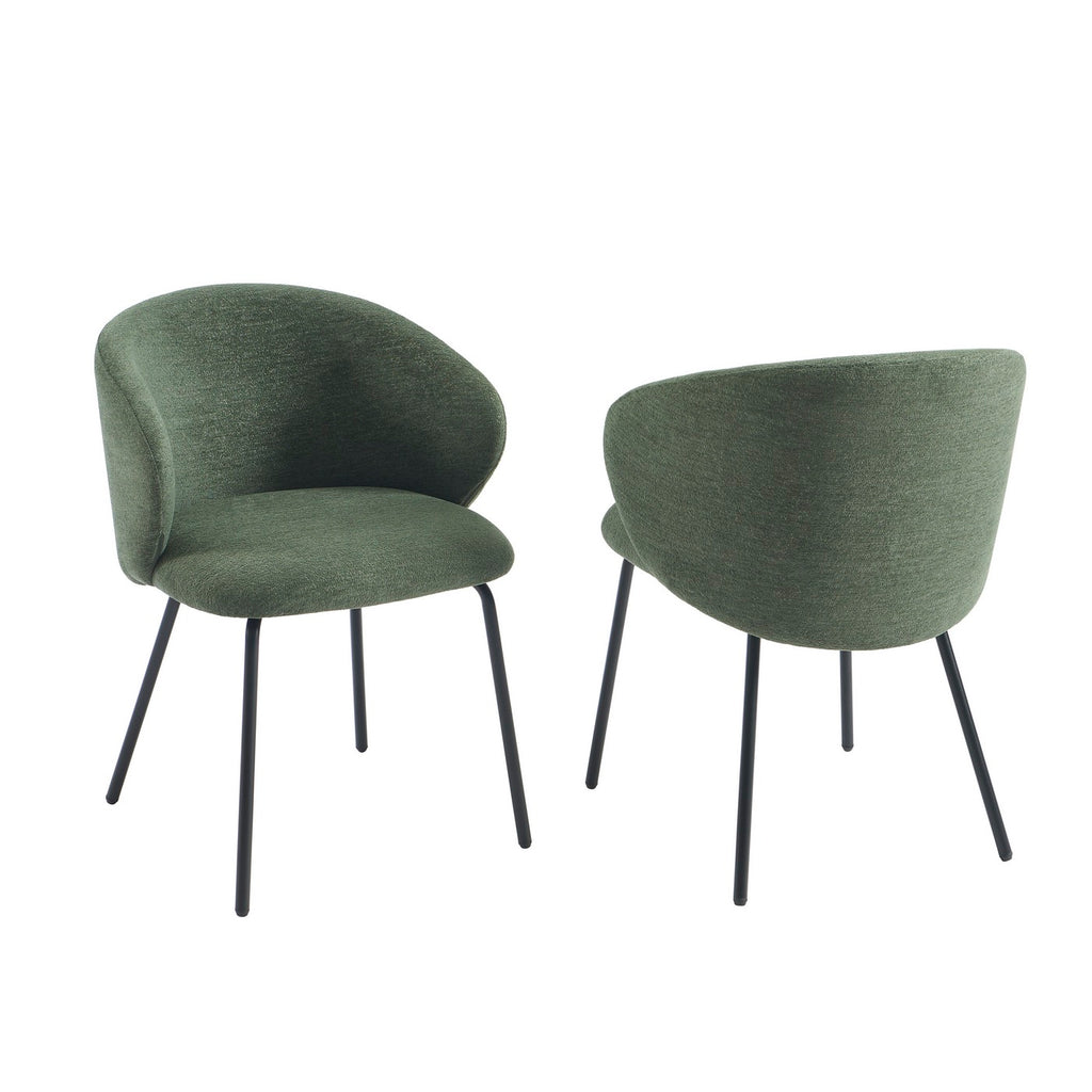 Cassie - Chaises - Tissu Chenille - Vert Et Pieds Métal Noir
