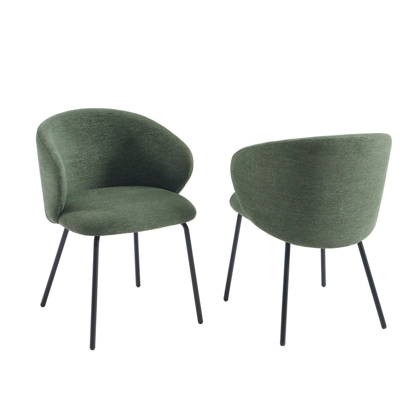 Cassie - Chaises - Tissu Chenille - Vert Et Pieds Métal Noir
