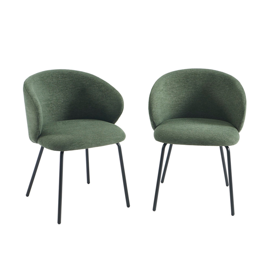 Cassie - Chaises - Tissu Chenille - Vert Et Pieds Métal Noir
