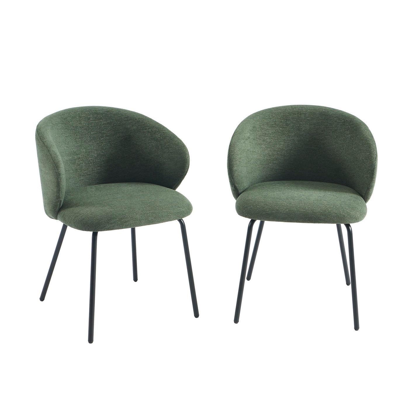 Cassie - Chaises - Tissu Chenille - Vert Et Pieds Métal Noir