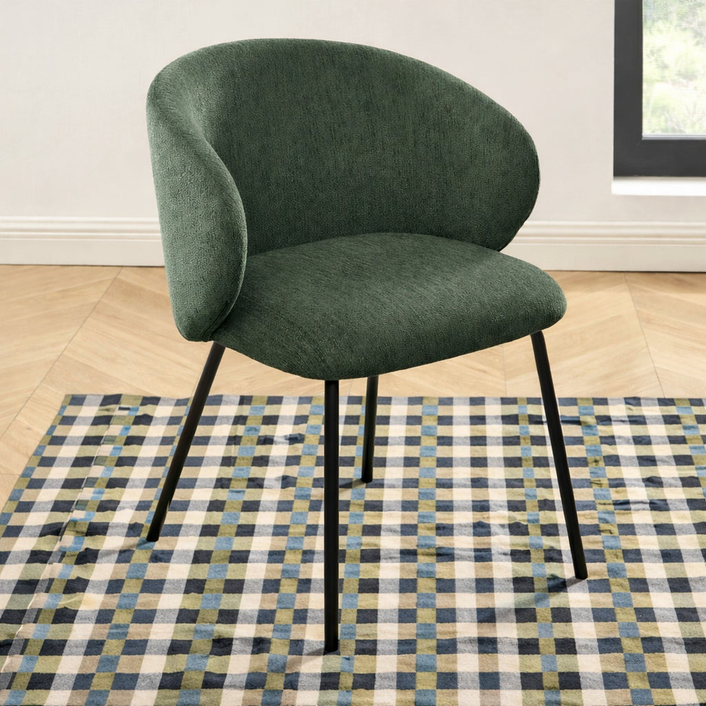 Cassie - Chaises - Tissu Chenille - Vert Et Pieds Métal Noir