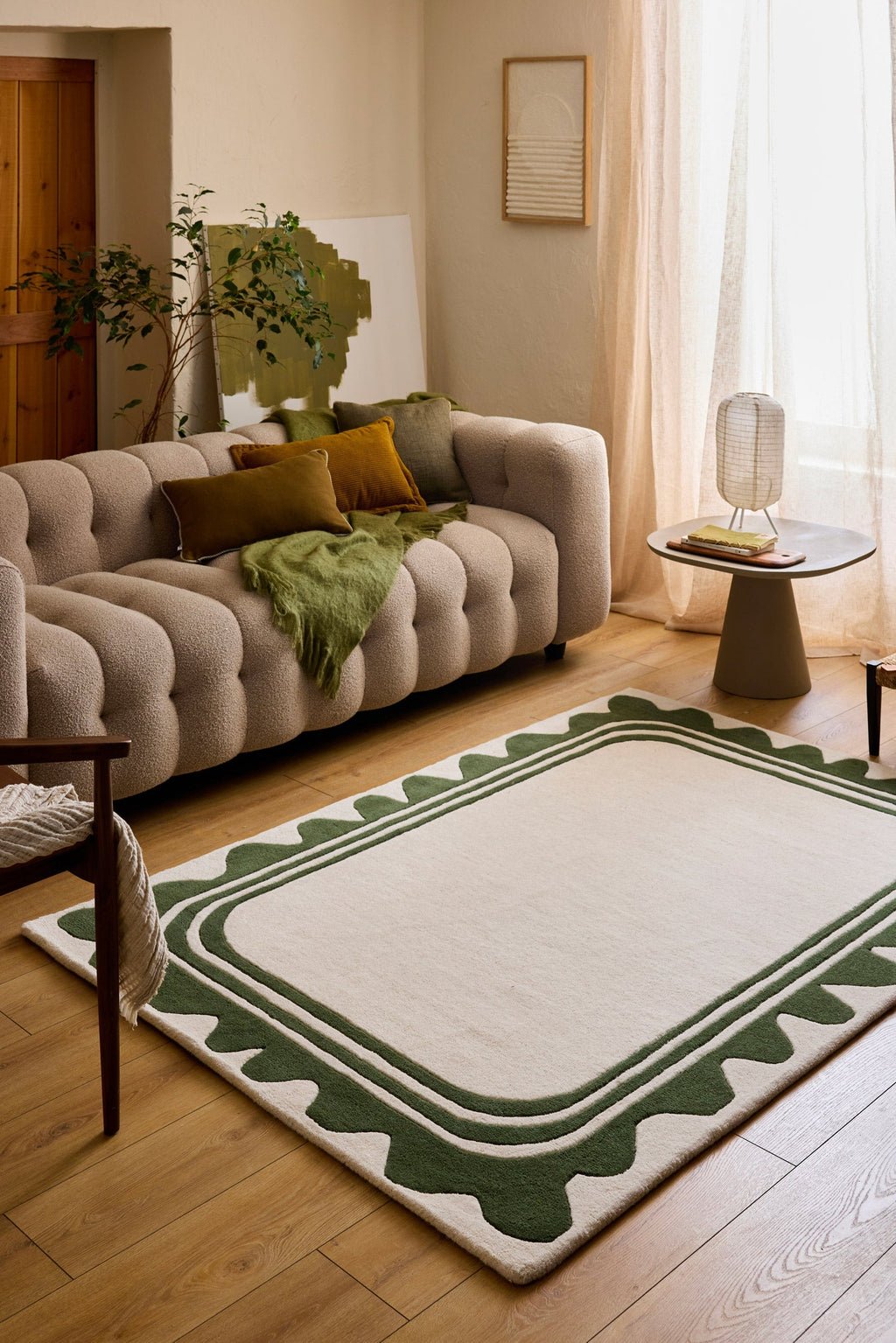 White cedar – Wavy wool rug – green White cedar