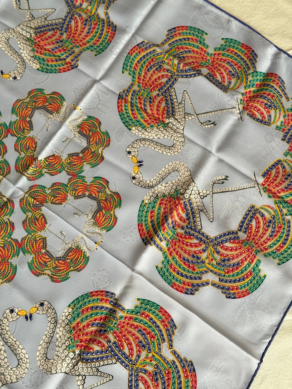 Cartier Scarf – Swan And Multicoloured Feather Patterns