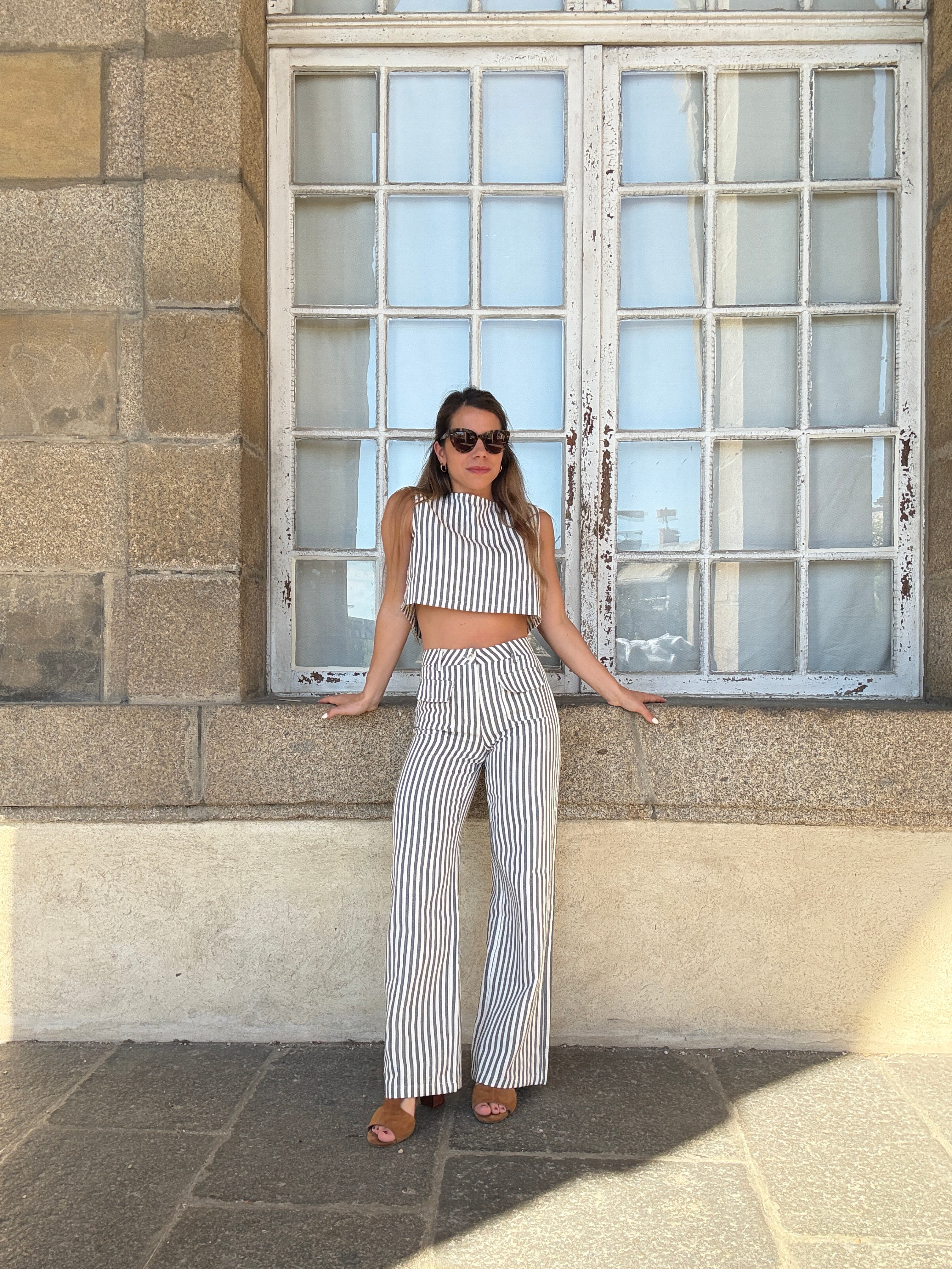 Pantalon Rayé Marin Bleu