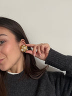 Vintage Earrings - Gold Resin And Rhinestones