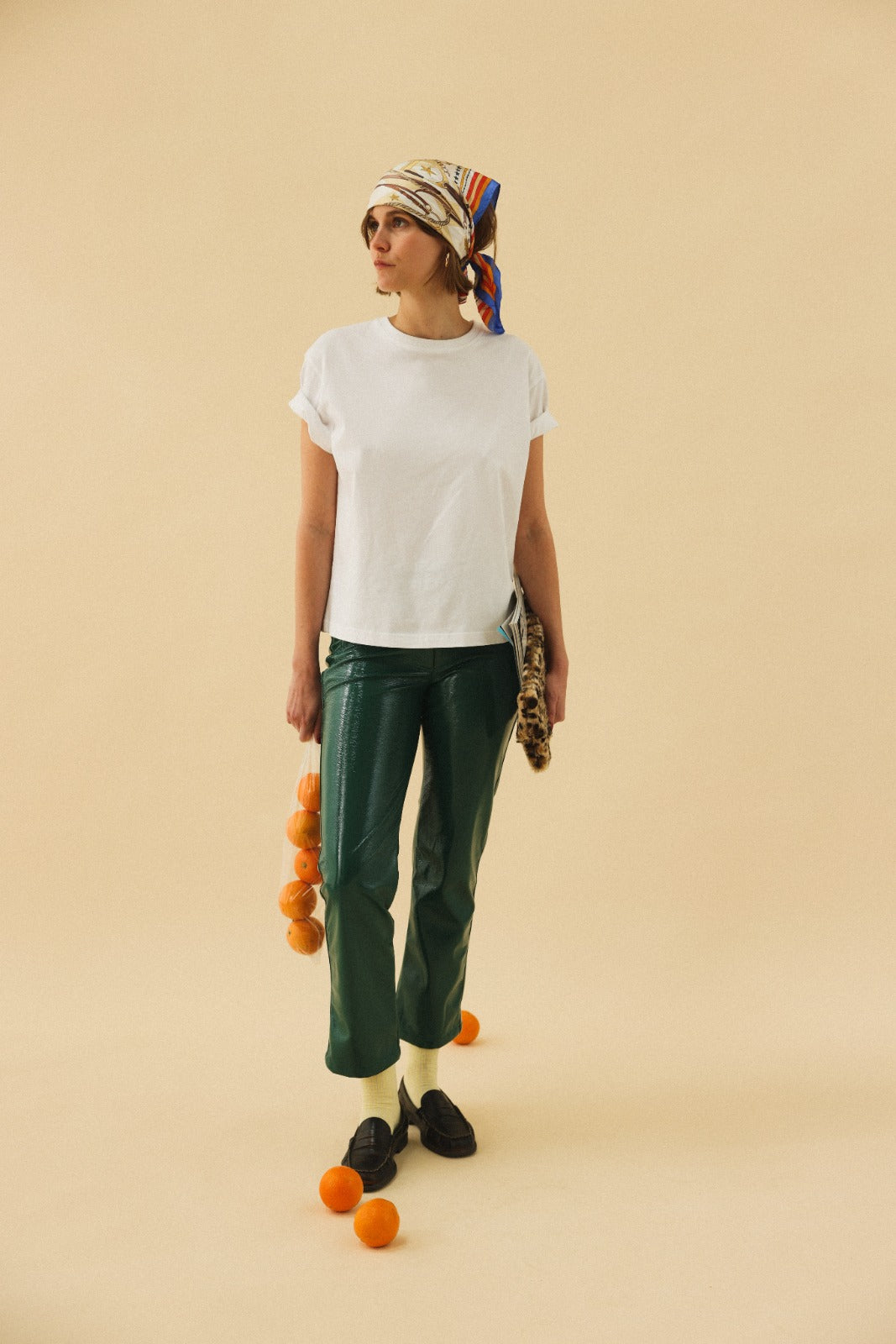 BRUNE green vinyl trousers