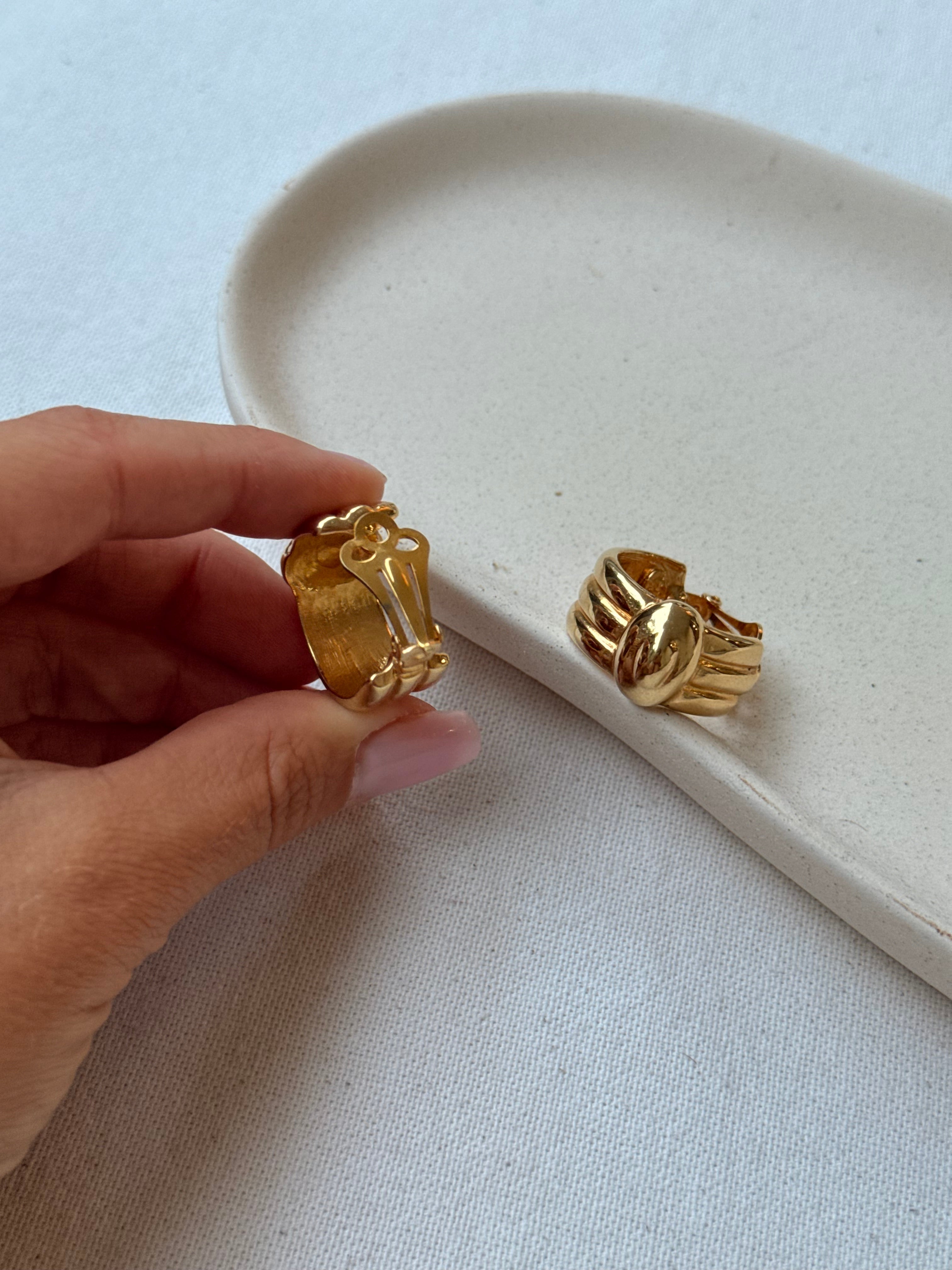 Vintage Earrings - Gold Twisted Hoops
