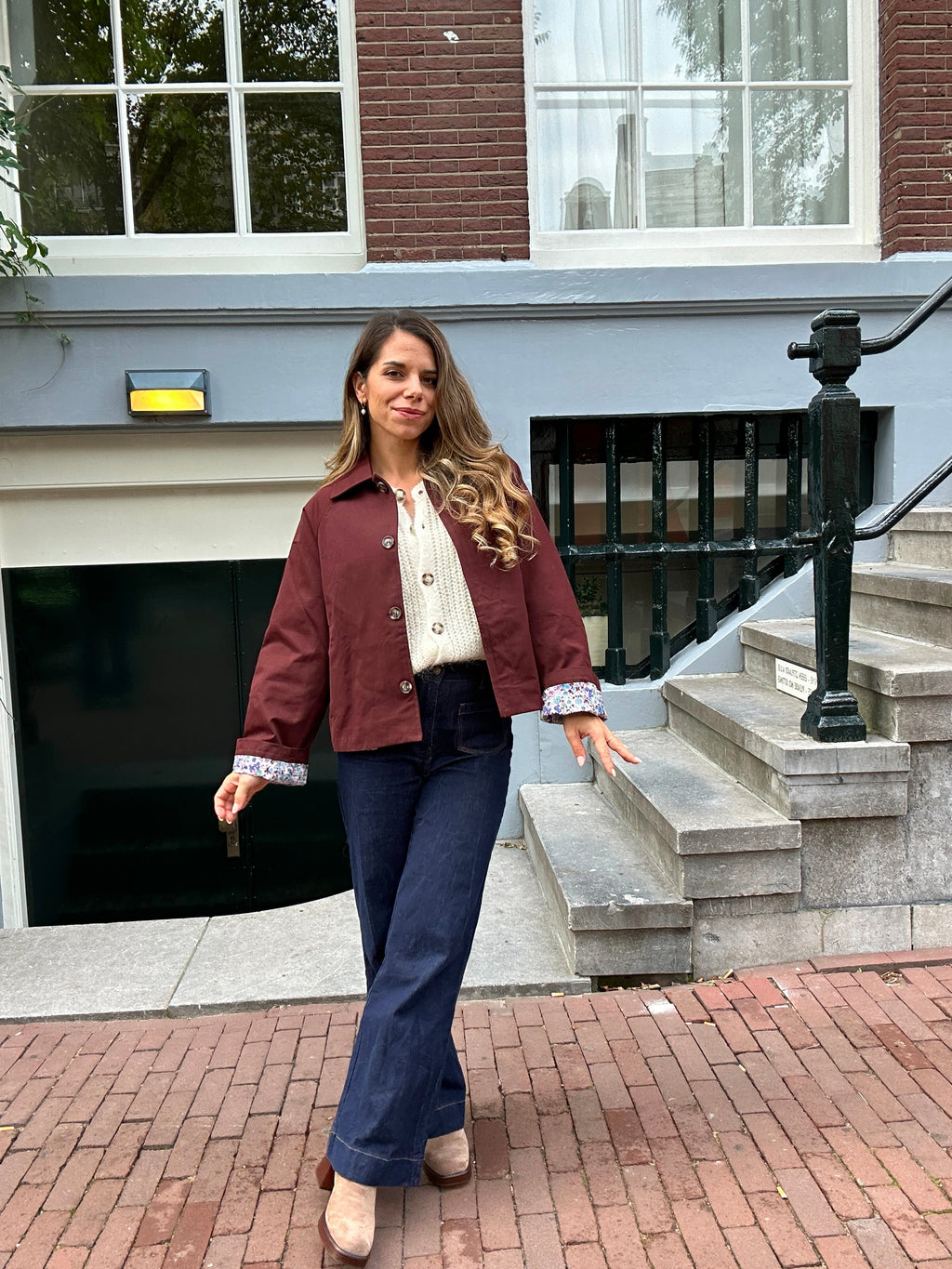 Edith Trench Jacket In Liberty Cotton Burgundy