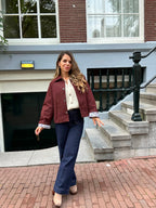 Edith Trench Jacket In Liberty Cotton Burgundy