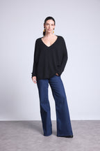 Jersey Cuello V Poncho Celeste - Negro - Mujer