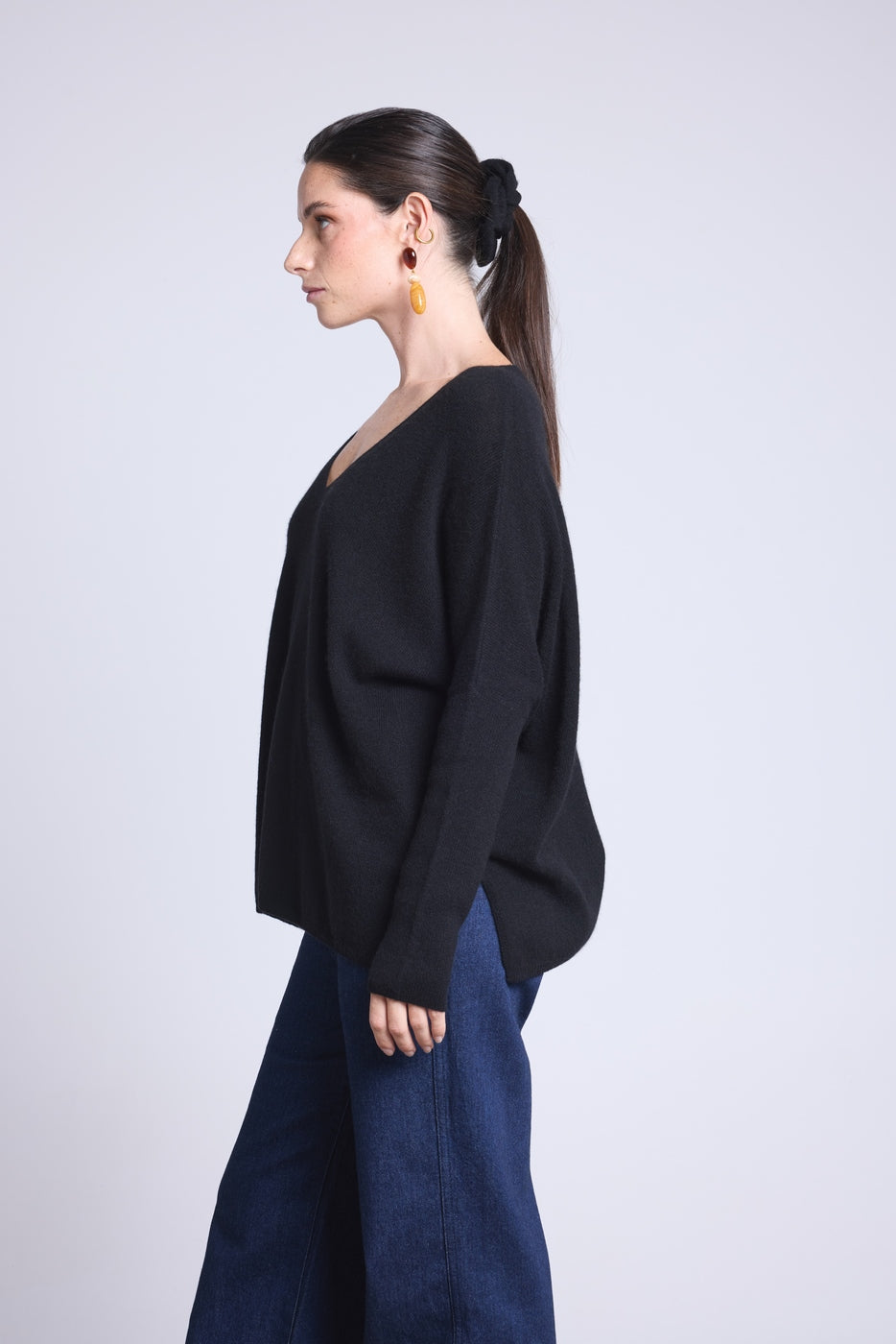 Jersey Cuello V Poncho Celeste - Negro - Mujer