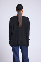Jersey Cuello V Poncho Celeste - Negro - Mujer
