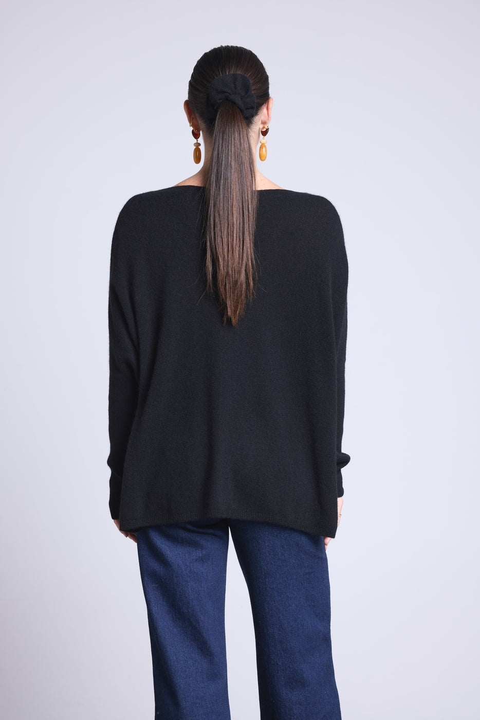 Jersey Cuello V Poncho Celeste - Negro - Mujer
