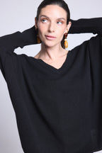 Jersey Cuello V Poncho Celeste - Negro - Mujer