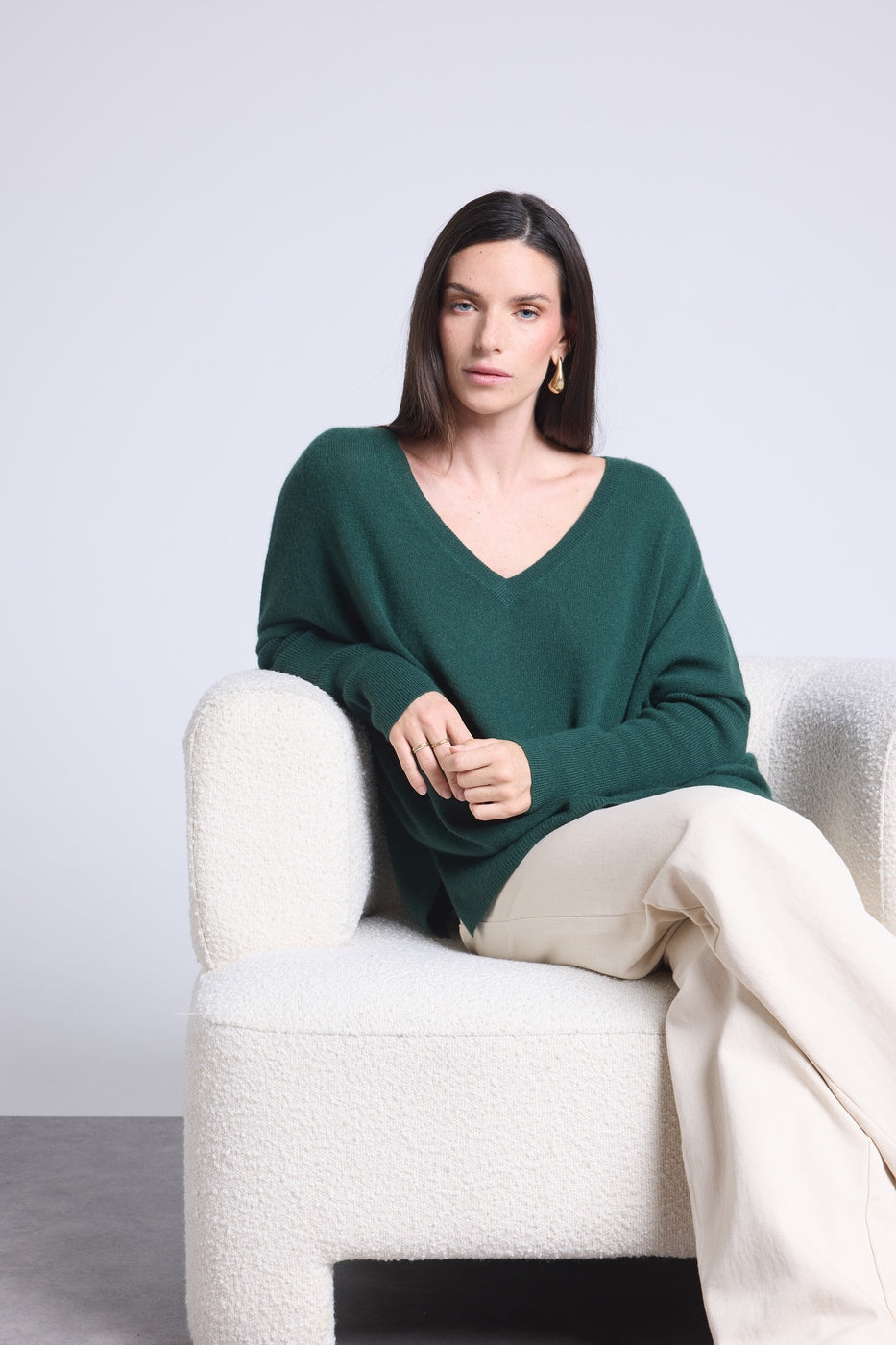 Pull Col V Poncho Celeste - Vert Bouteille - Femme