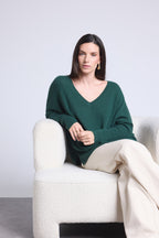 Pull Col V Poncho Celeste - Vert Bouteille - Femme