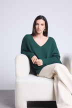 Pull Col V Poncho Celeste - Vert Bouteille - Femme