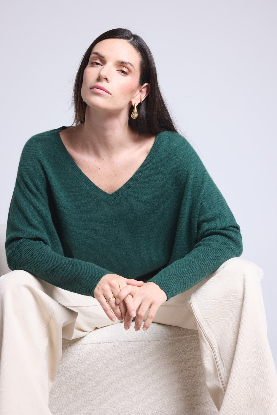 Pull Col V Poncho Celeste - Vert Bouteille - Femme