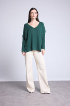 Pull Col V Poncho Celeste - Vert Bouteille - Femme