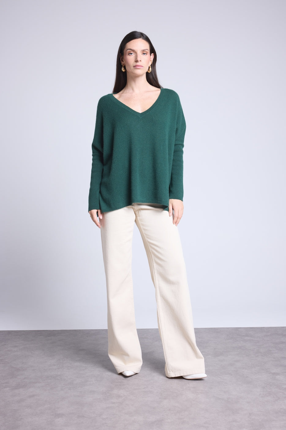 Pull Col V Poncho Celeste - Vert Bouteille - Femme