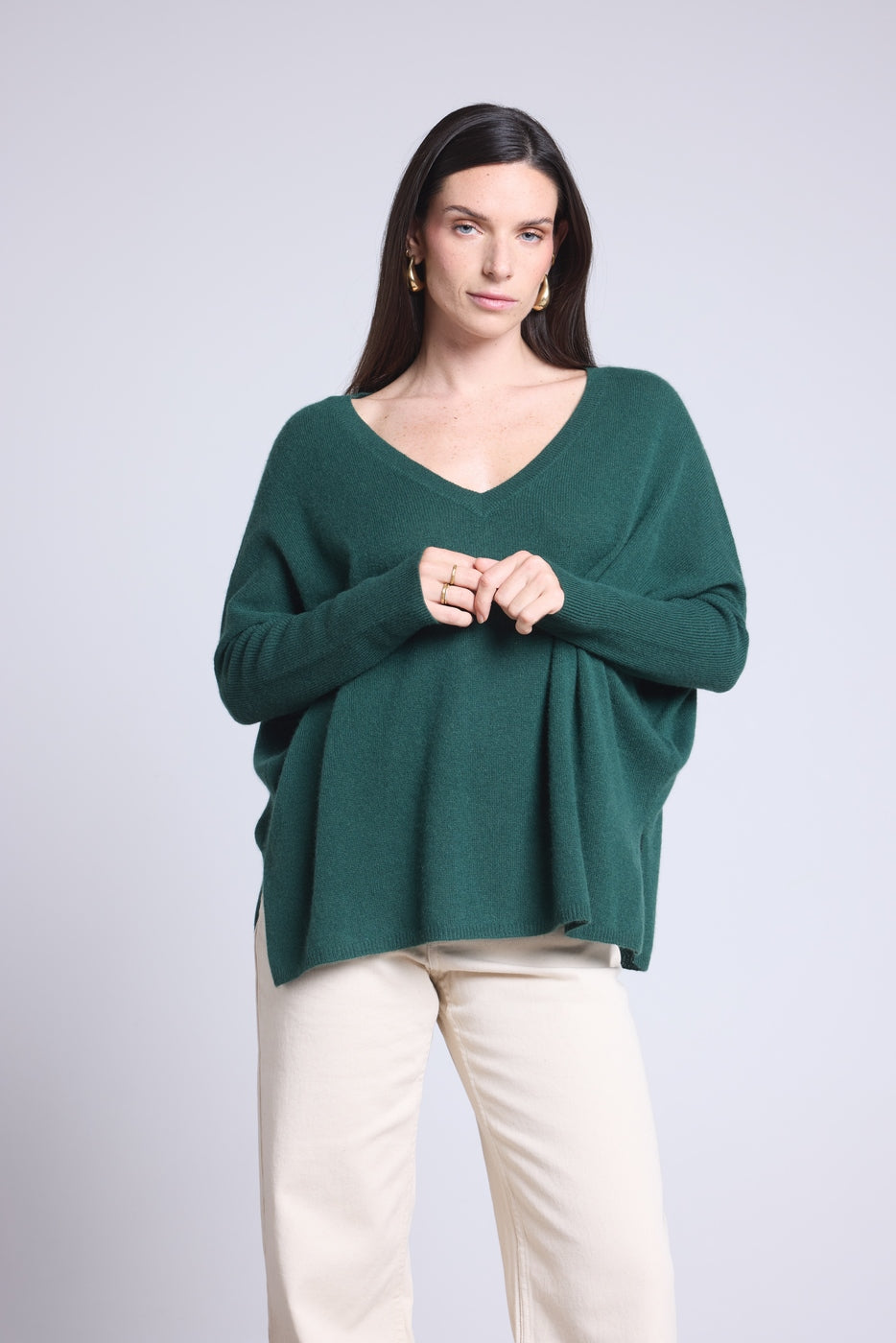 Pull Col V Poncho Celeste - Vert Bouteille - Femme
