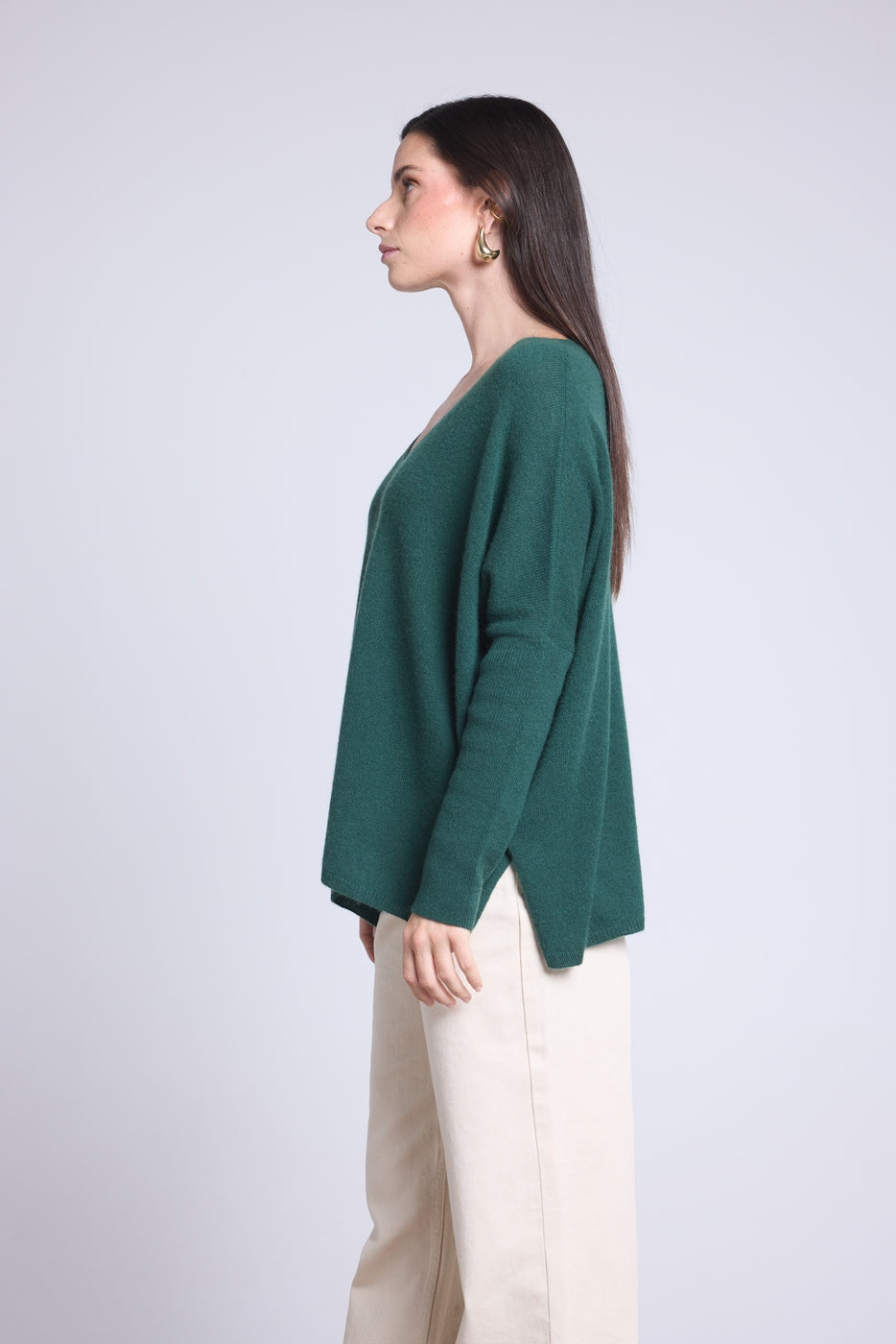 Pull Col V Poncho Celeste - Vert Bouteille - Femme