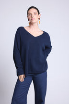 Pull Col V Poncho Celeste - Bleu Marine - Femme