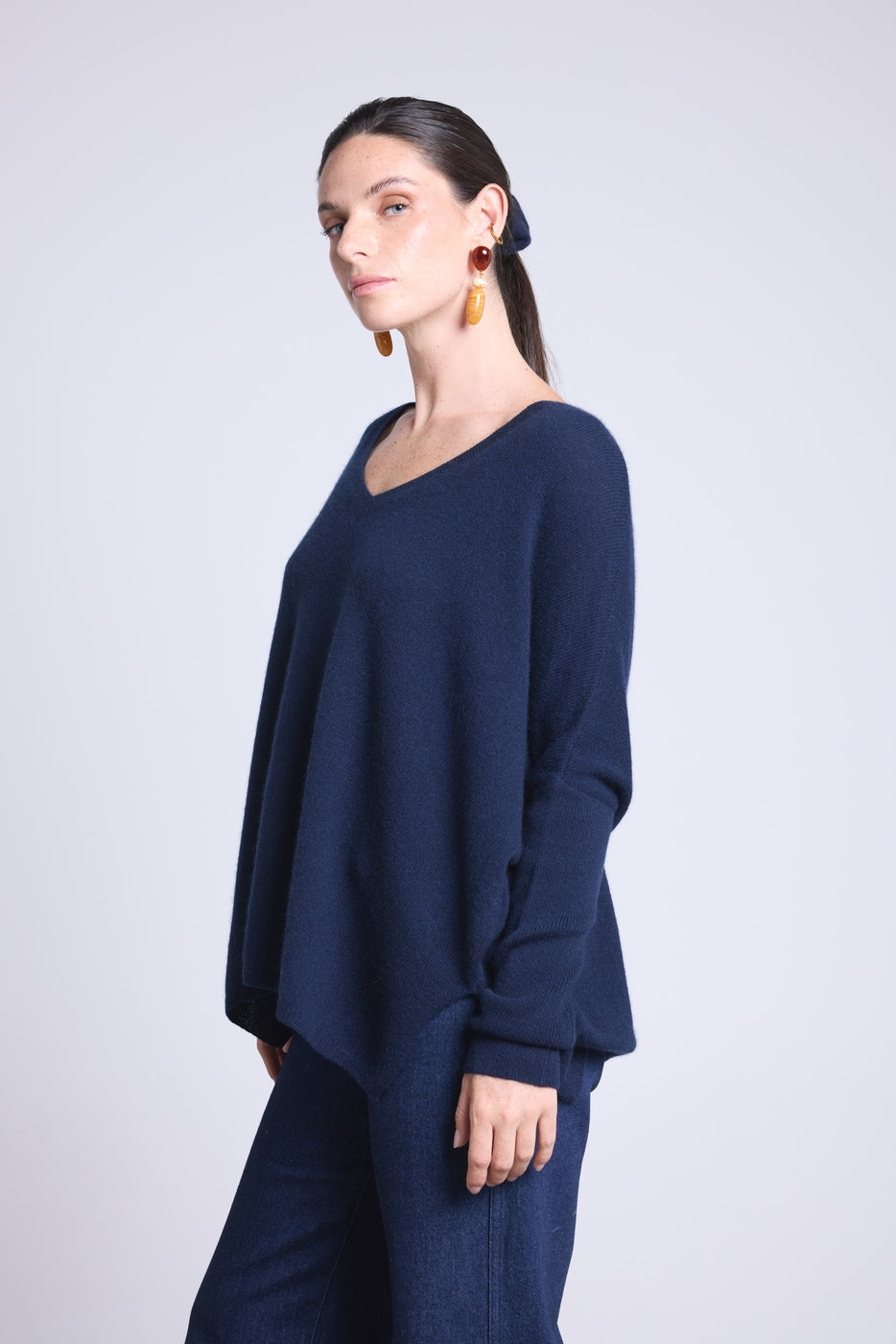 Jersey Cuello en V Poncho Celeste - Azul Marino - Mujer