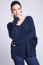 Jersey Cuello en V Poncho Celeste - Azul Marino - Mujer