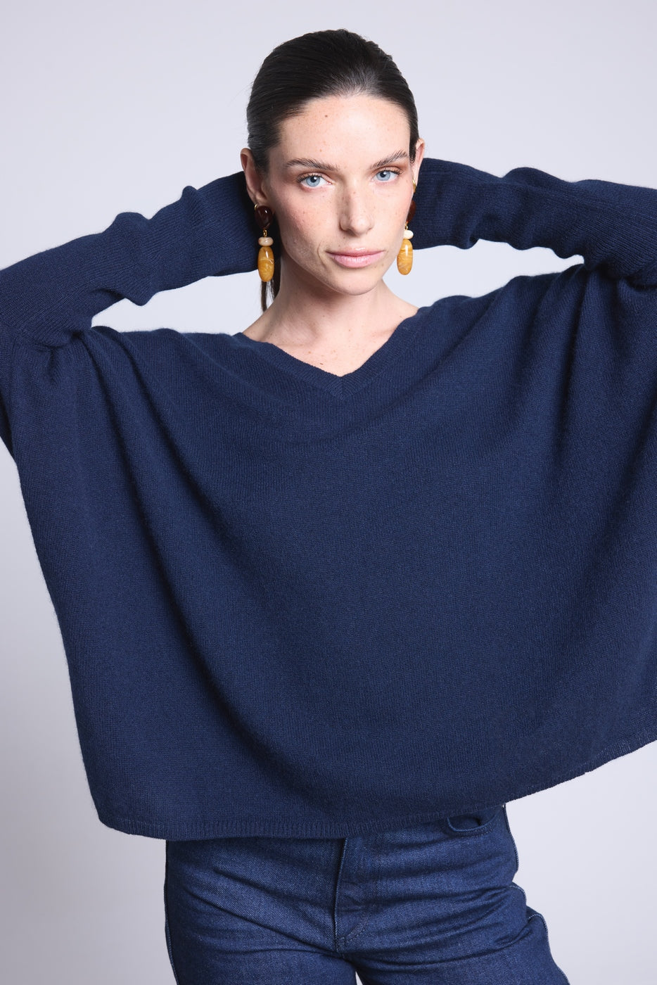 Jersey Cuello en V Poncho Celeste - Azul Marino - Mujer