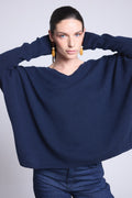 Jersey Cuello en V Poncho Celeste - Azul Marino - Mujer