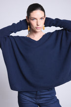 Jersey Cuello en V Poncho Celeste - Azul Marino - Mujer