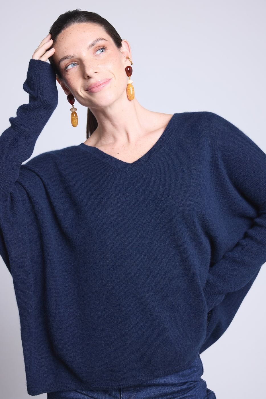 Jersey Cuello en V Poncho Celeste - Azul Marino - Mujer