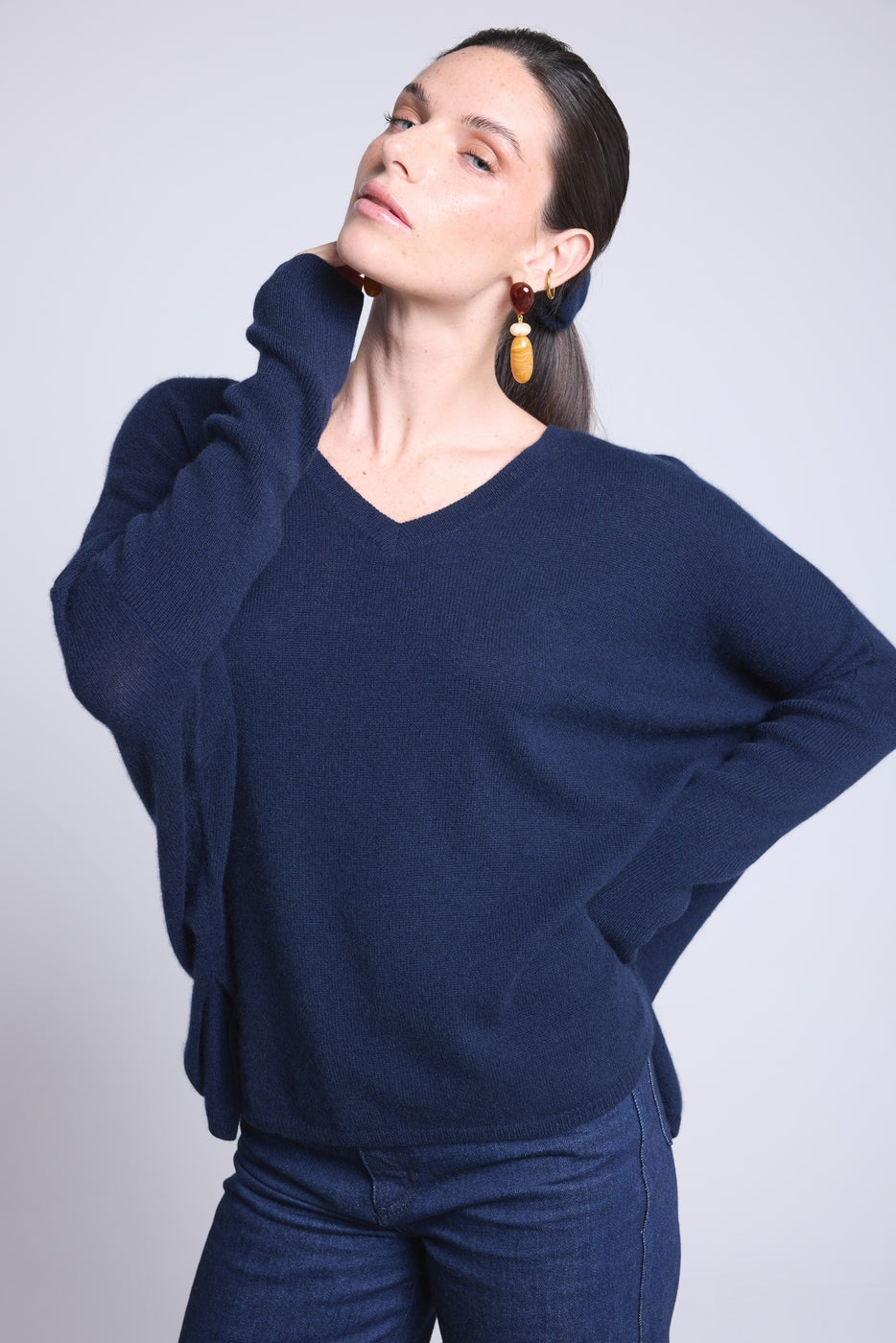 Jersey Cuello en V Poncho Celeste - Azul Marino - Mujer