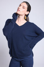 Jersey Cuello en V Poncho Celeste - Azul Marino - Mujer