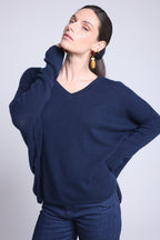 Pull Col V Poncho Celeste - Bleu Marine - Femme