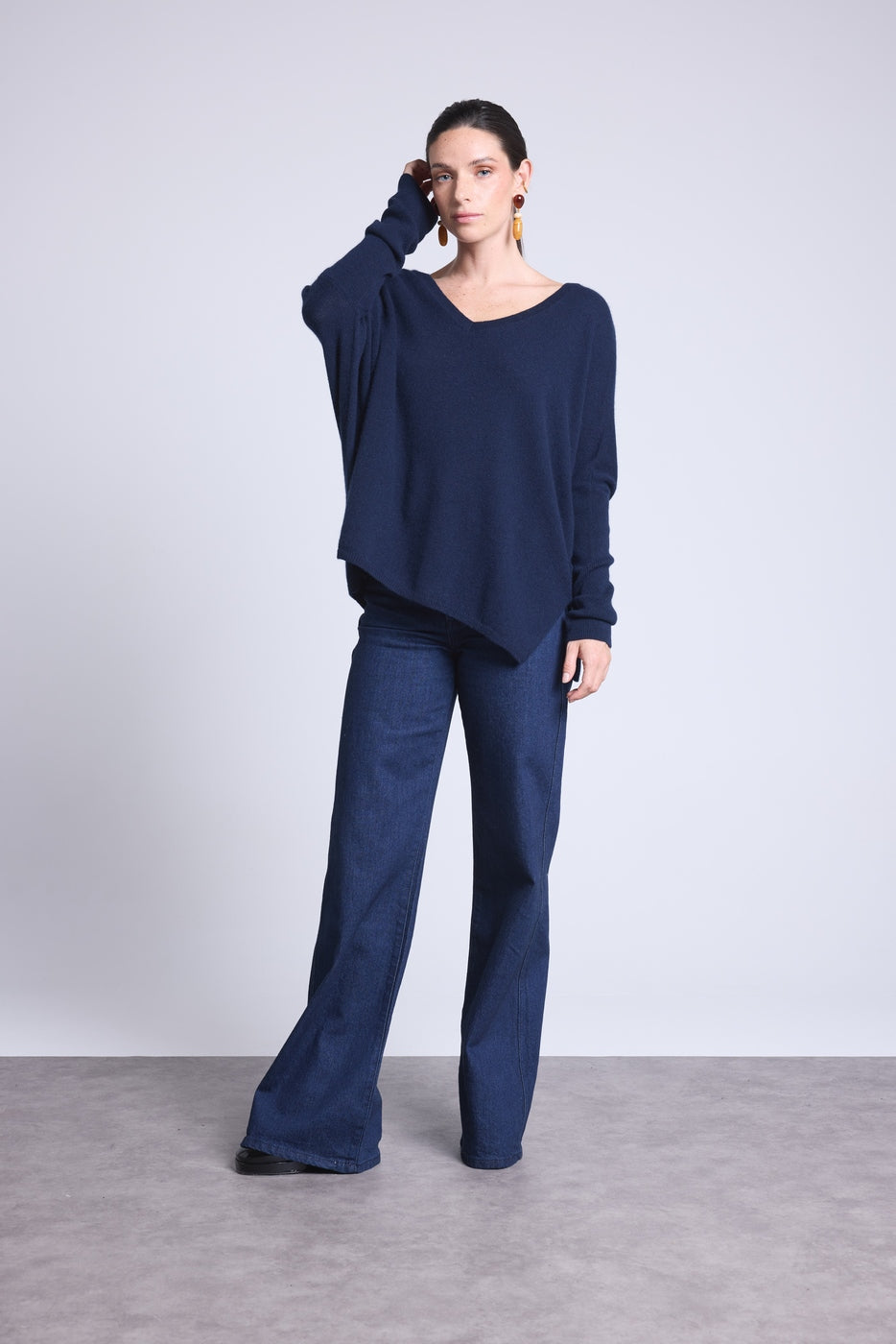 Jersey Cuello en V Poncho Celeste - Azul Marino - Mujer