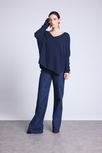 Jersey Cuello en V Poncho Celeste - Azul Marino - Mujer