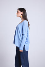 Jersey poncho de cuello en V Celeste - Azul cielo - Mujer