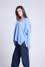 Jersey poncho de cuello en V Celeste - Azul cielo - Mujer