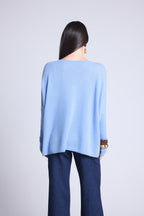 Jersey poncho de cuello en V Celeste - Azul cielo - Mujer