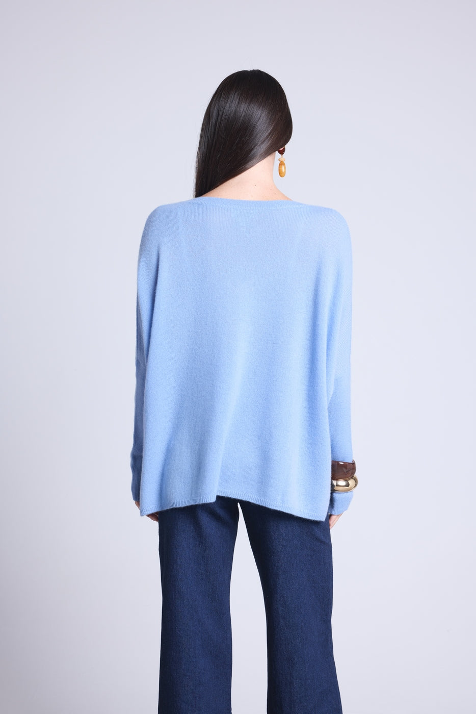 Jersey poncho de cuello en V Celeste - Azul cielo - Mujer