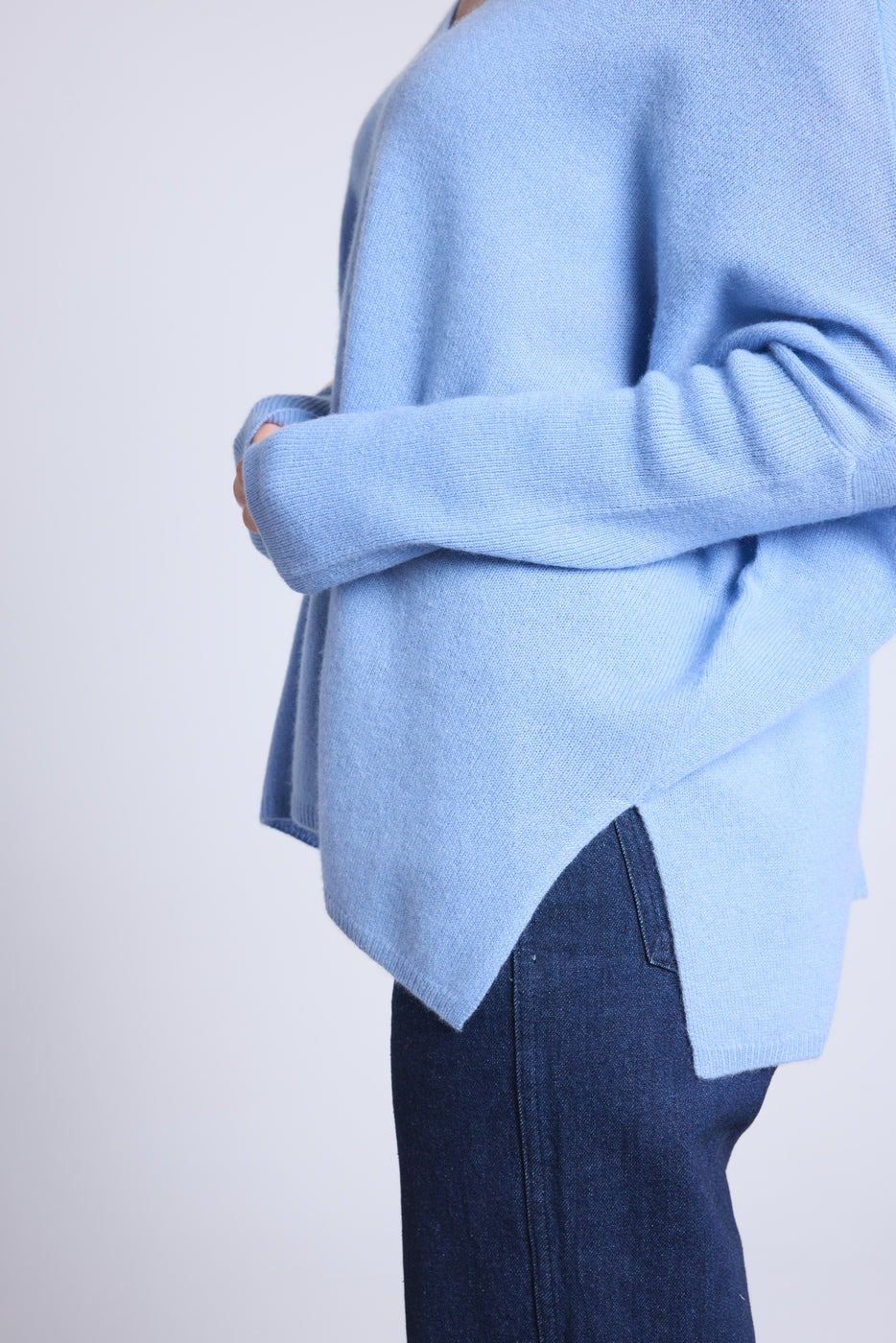 Jersey poncho de cuello en V Celeste - Azul cielo - Mujer