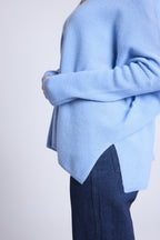 Jersey poncho de cuello en V Celeste - Azul cielo - Mujer