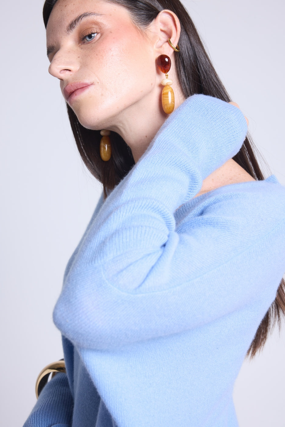 Jersey poncho de cuello en V Celeste - Azul cielo - Mujer