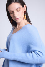 Jersey poncho de cuello en V Celeste - Azul cielo - Mujer