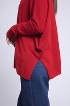 Jersey Cuello en V Poncho Celeste - Rojo Burdeos - Mujer