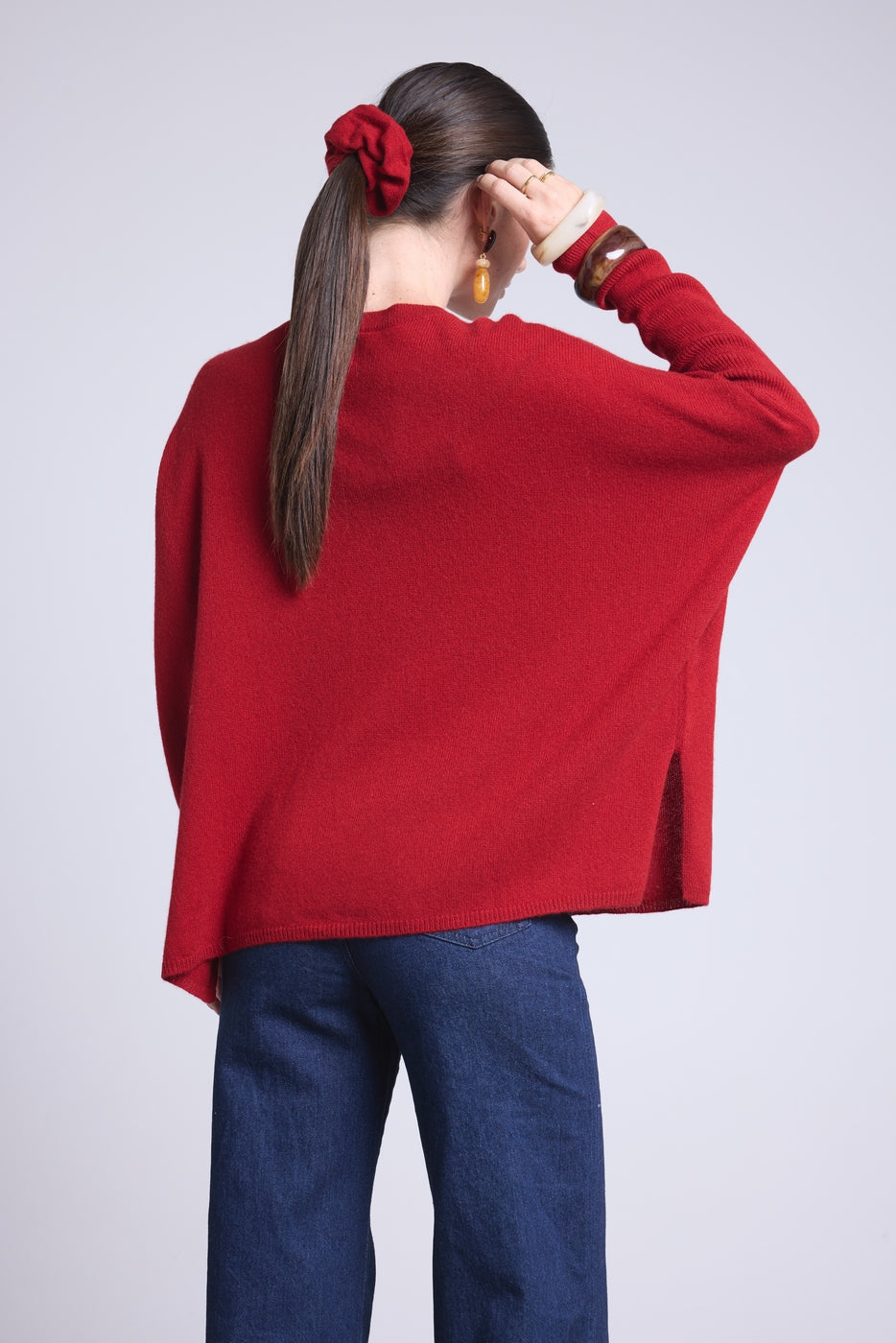 Jersey Cuello en V Poncho Celeste - Rojo Burdeos - Mujer
