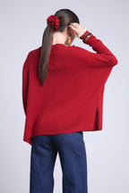 Jersey Poncho Celeste con cuello en V - Rojo burdeos - Mujer