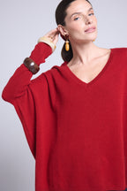 Jersey Cuello en V Poncho Celeste - Rojo Burdeos - Mujer